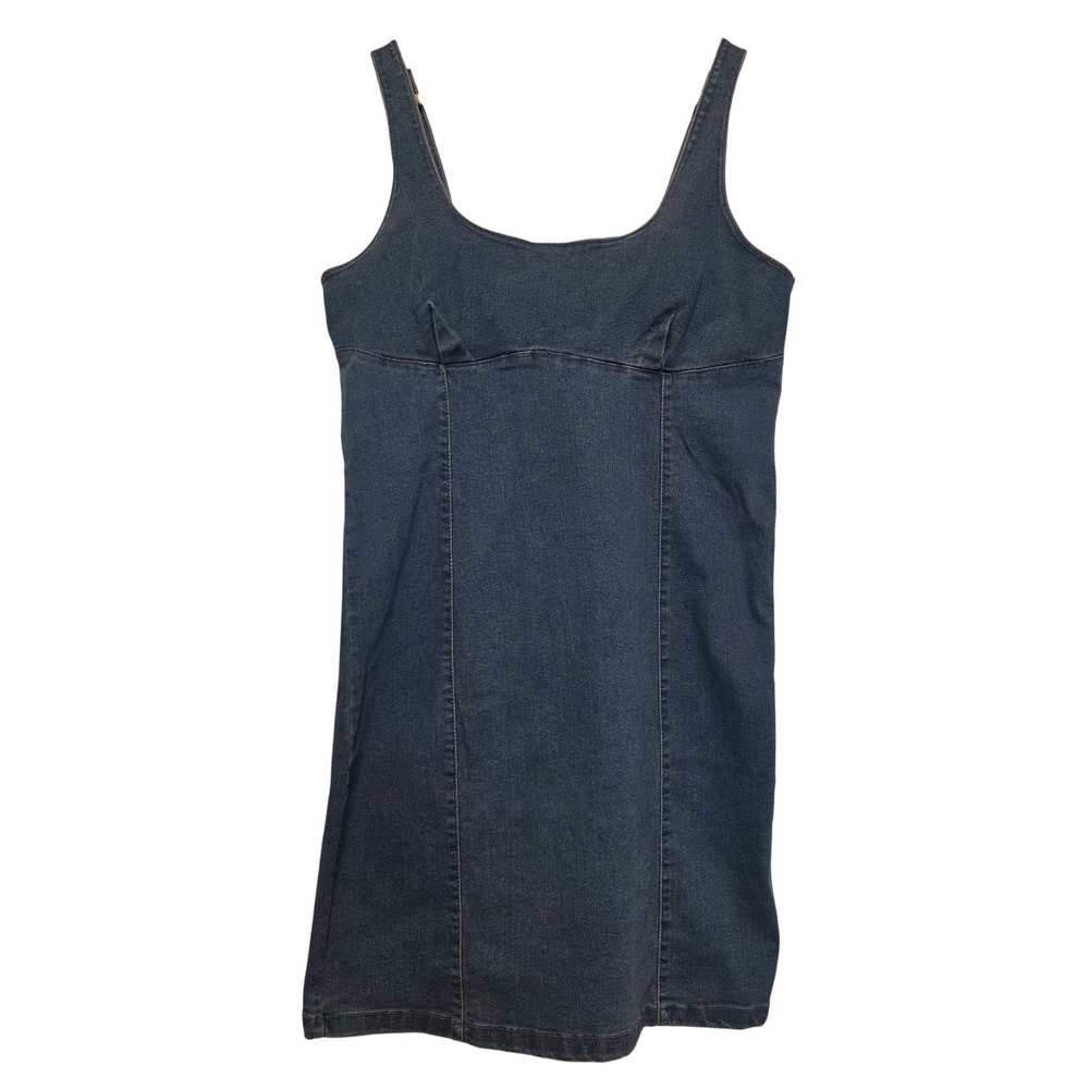 IVRY DAY Denim Mini Dress Square Neck Exposed Back Zip Blue Size XLarge